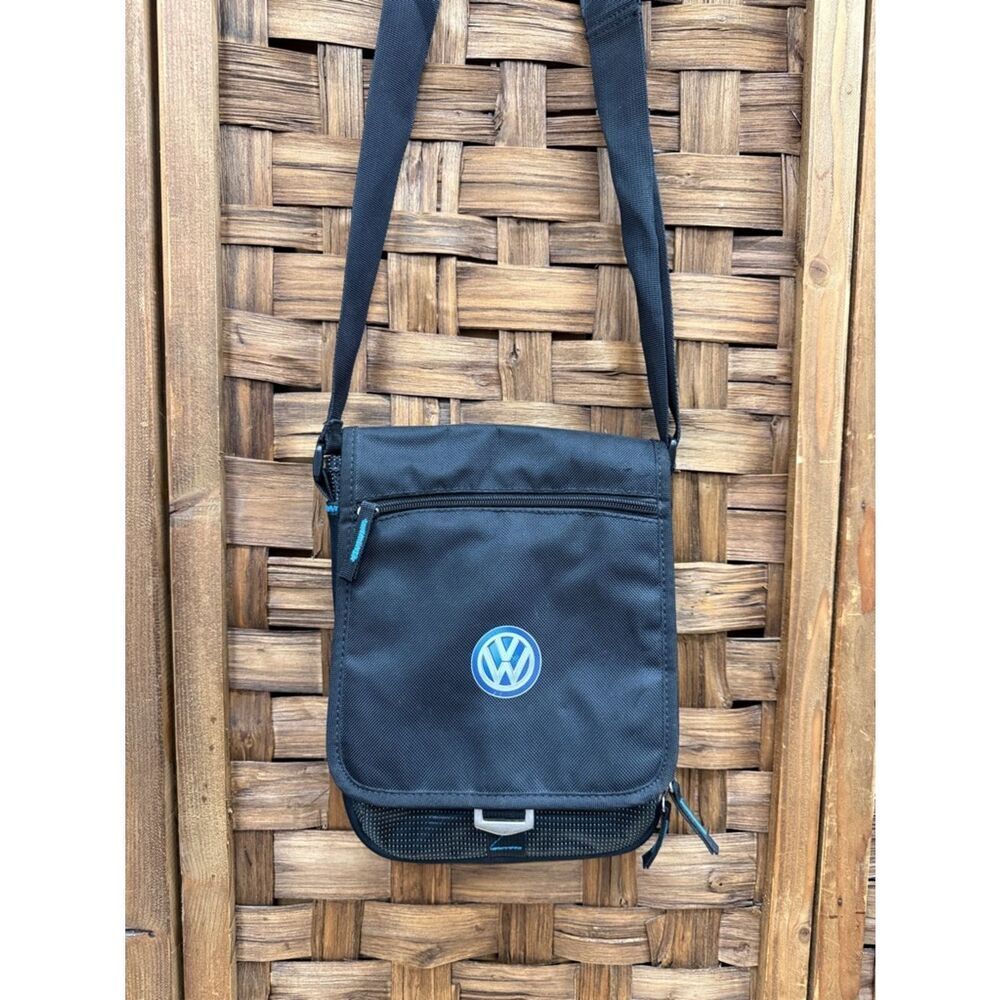 Volkswagen Black Crossbody Messenger Bag with Blue Logo Accent